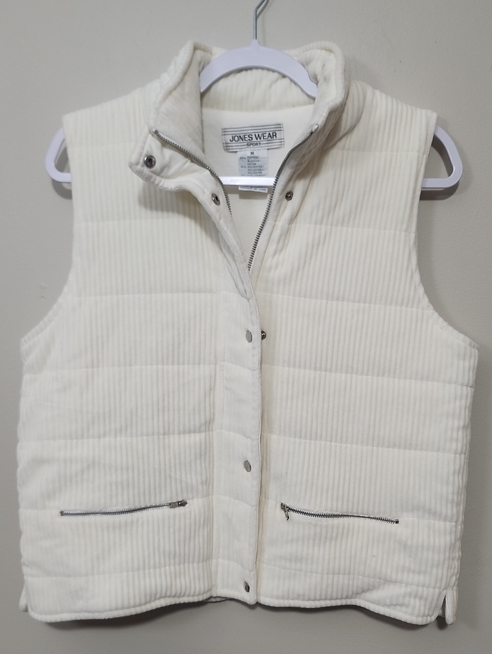 Jones New York Vintage Cream Corduroy Quilted Vest Mock Neck Cozy Gorpcore Med